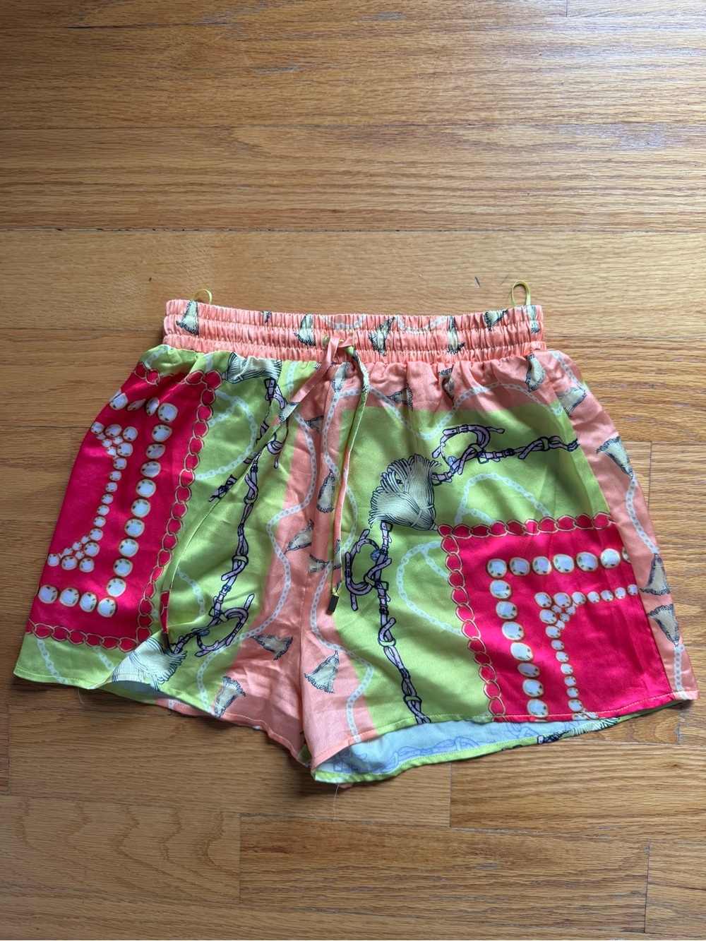 Women's Fashion Nova Coral & Lime Patterned Elastic Waist Shorts